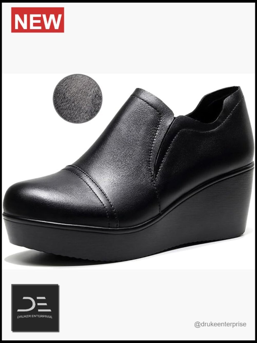 Leather Wedge Heel Slip On Booties Comfort Non Slip Ankle Boots